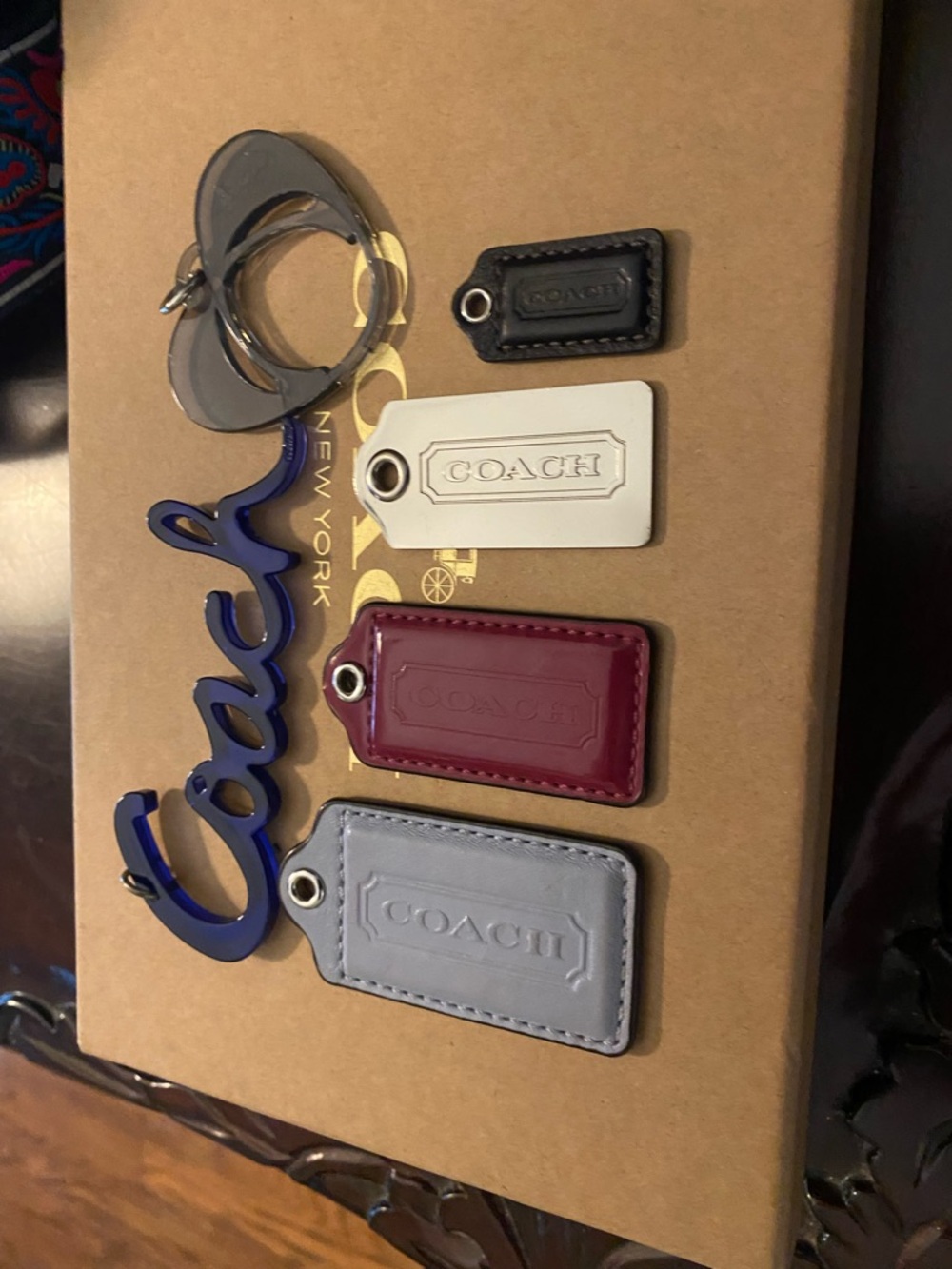 Coach  6 Pc Poppy  heart & Leather Hang Tag/Key Fob/Purse Charm -3 Inch Long-EUC